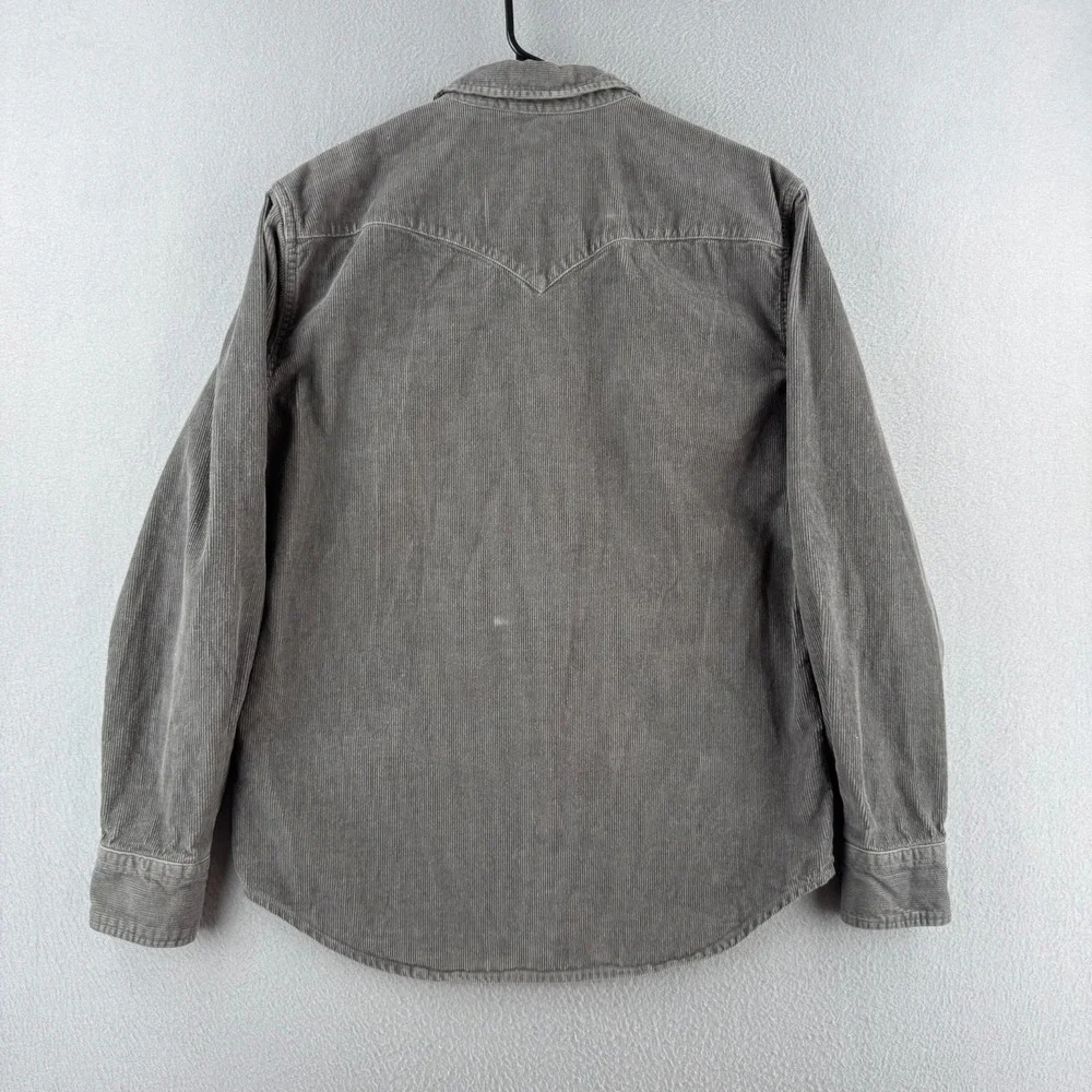 Levis Corduroy Pearl Snap Western Shirt Mens Medium Gray Cotton Long Sleeve